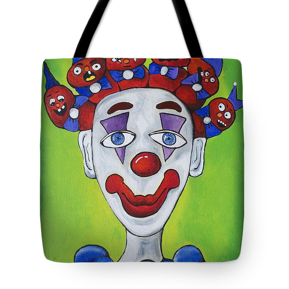 Circus Tote Bag featuring the painting Miss.Curly Clown by Patricia Arroyo