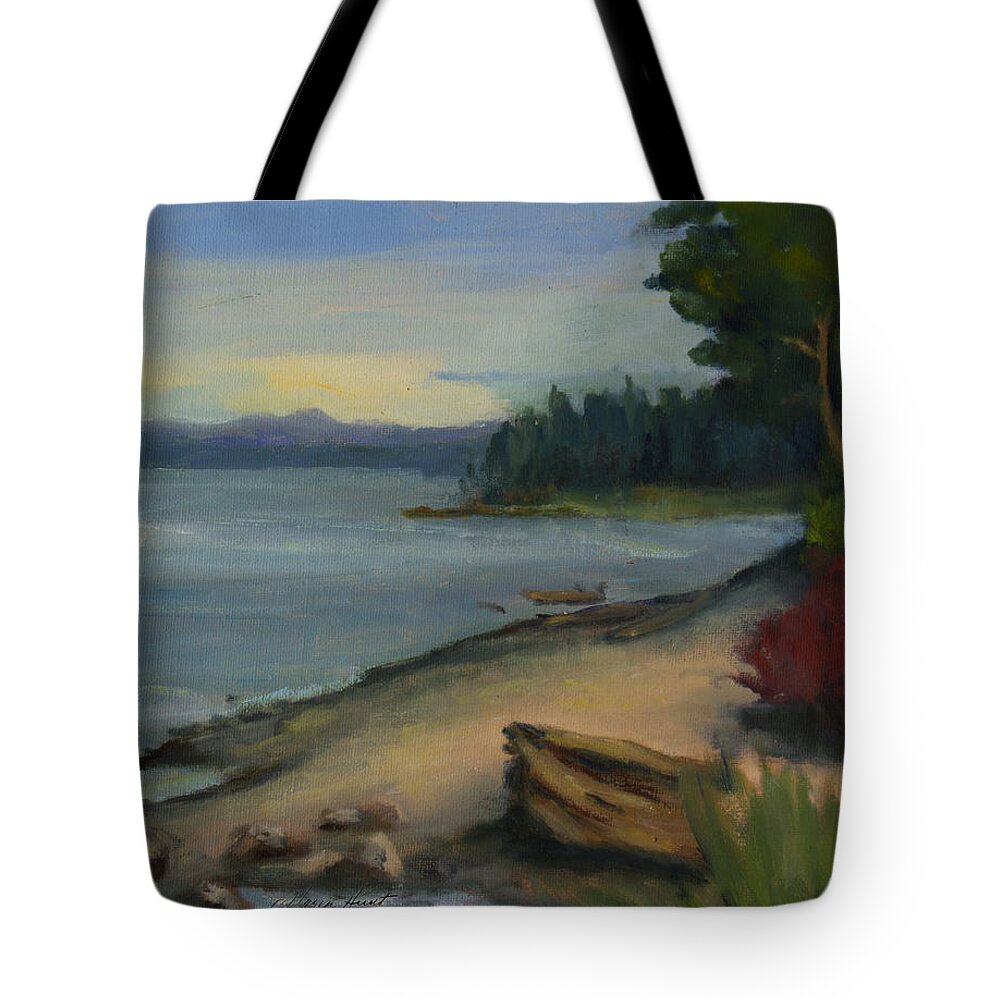 Maria Hunt Tote Bag featuring the painting Misty October Puget Sound by Maria Hunt