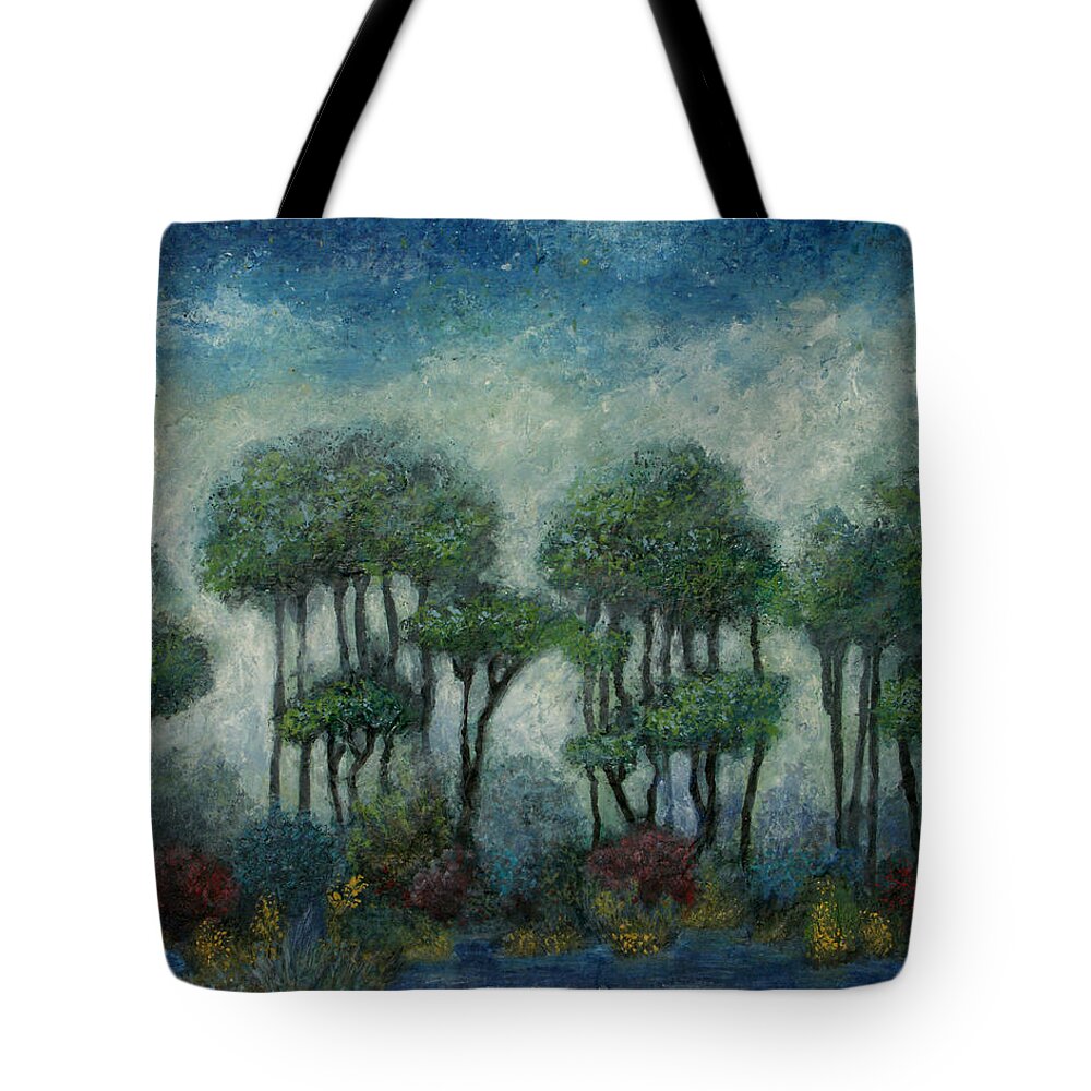 Misty Tote Bag featuring the painting Misty Marsh by Michael Heikkinen
