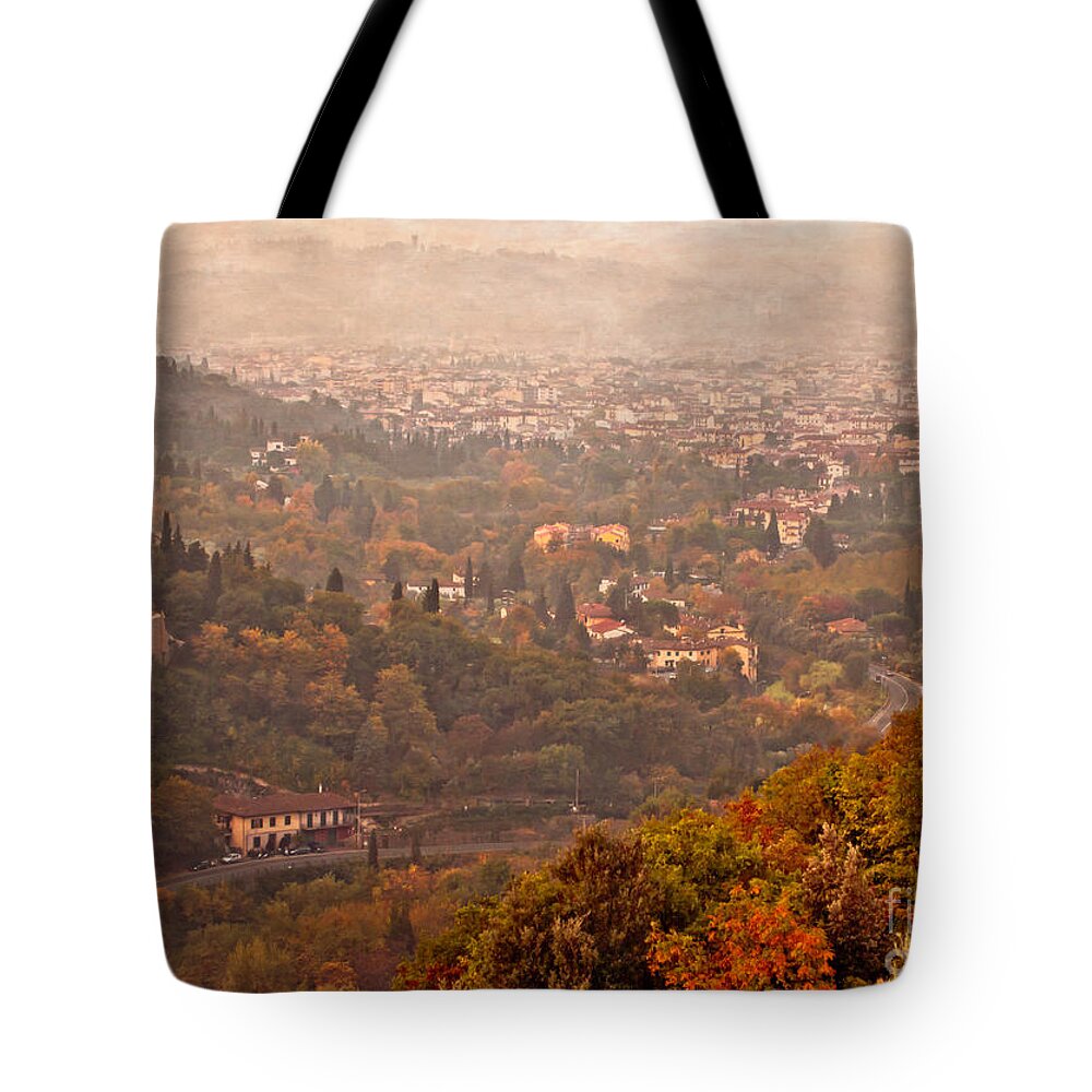 Florence Tote Bag featuring the photograph Misty Morn Over Florence by Prints of Italy
