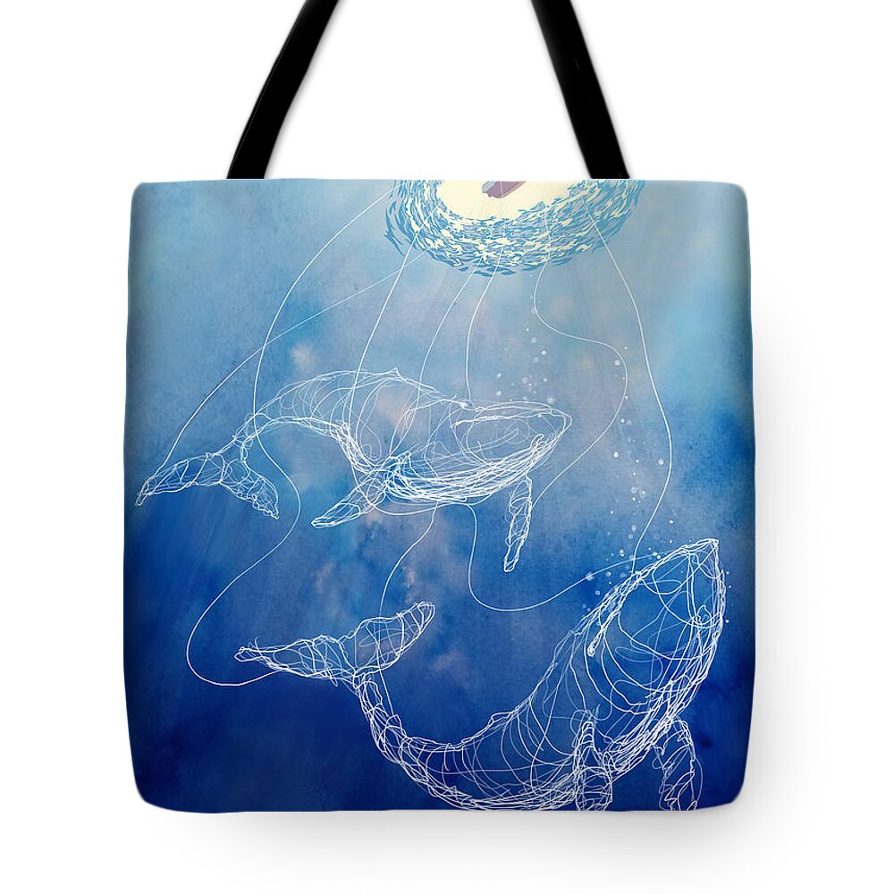 Whales Tote Bag featuring the painting Moby Dick by Sassan Filsoof