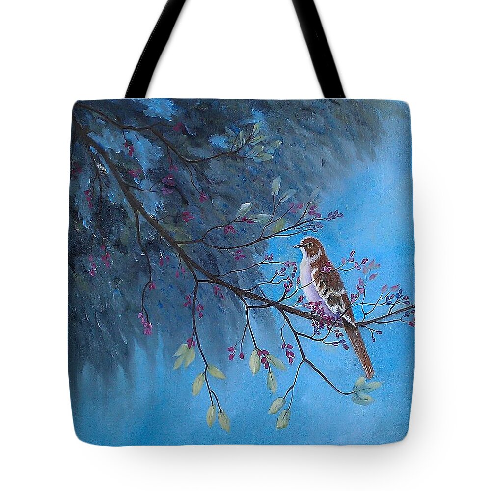 Mockingbirds Tote Bag featuring the painting Mockingbird Happiness by Suzanne Theis
