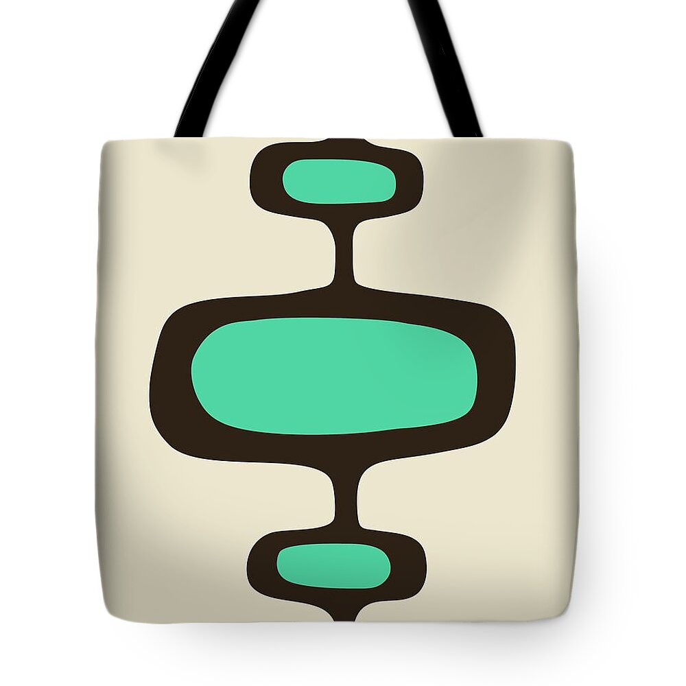 Mid Century Modern Tote Bag featuring the digital art Mod Pod One Aqua with Brown by Donna Mibus