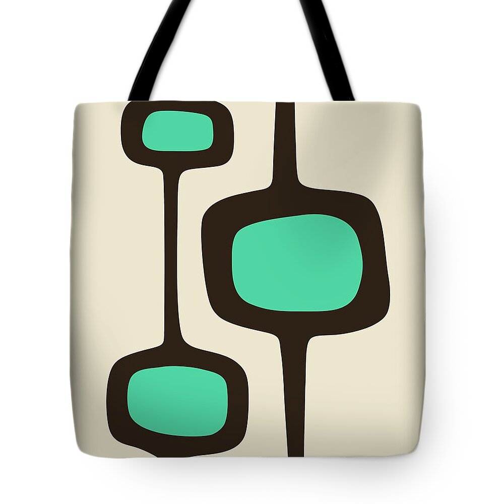 Mid Century Modern Tote Bag featuring the digital art Mod Pod Three Aqua with Brown by Donna Mibus