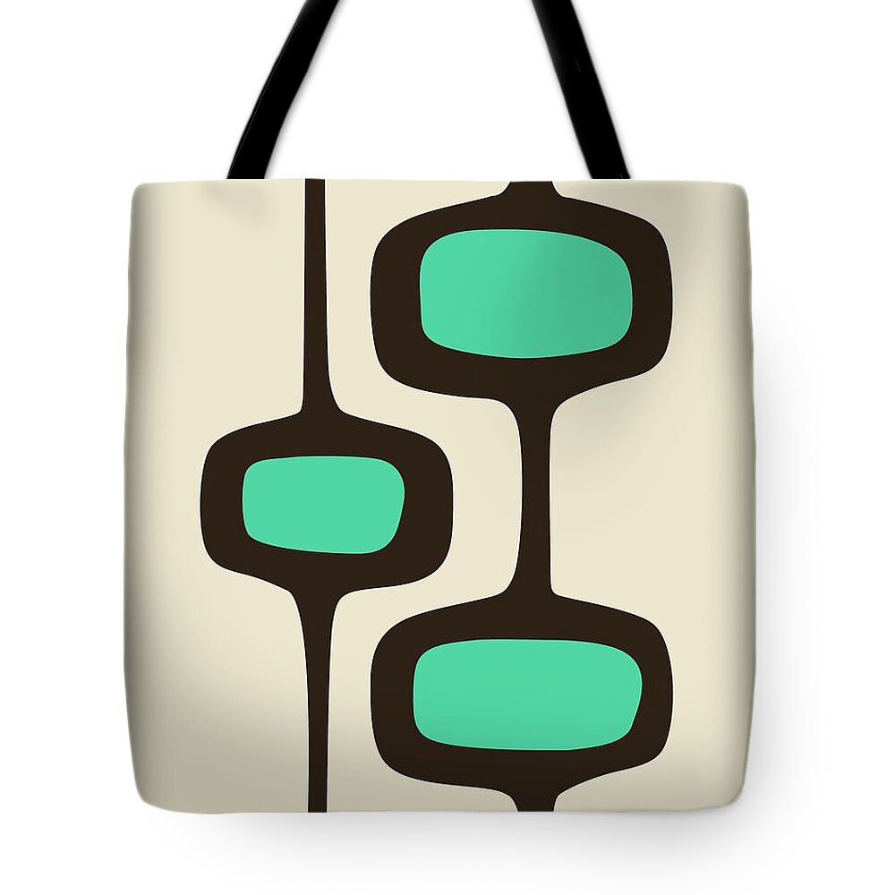 Mid Century Modern Tote Bag featuring the digital art Mod Pod Two Aqua with Brown by Donna Mibus