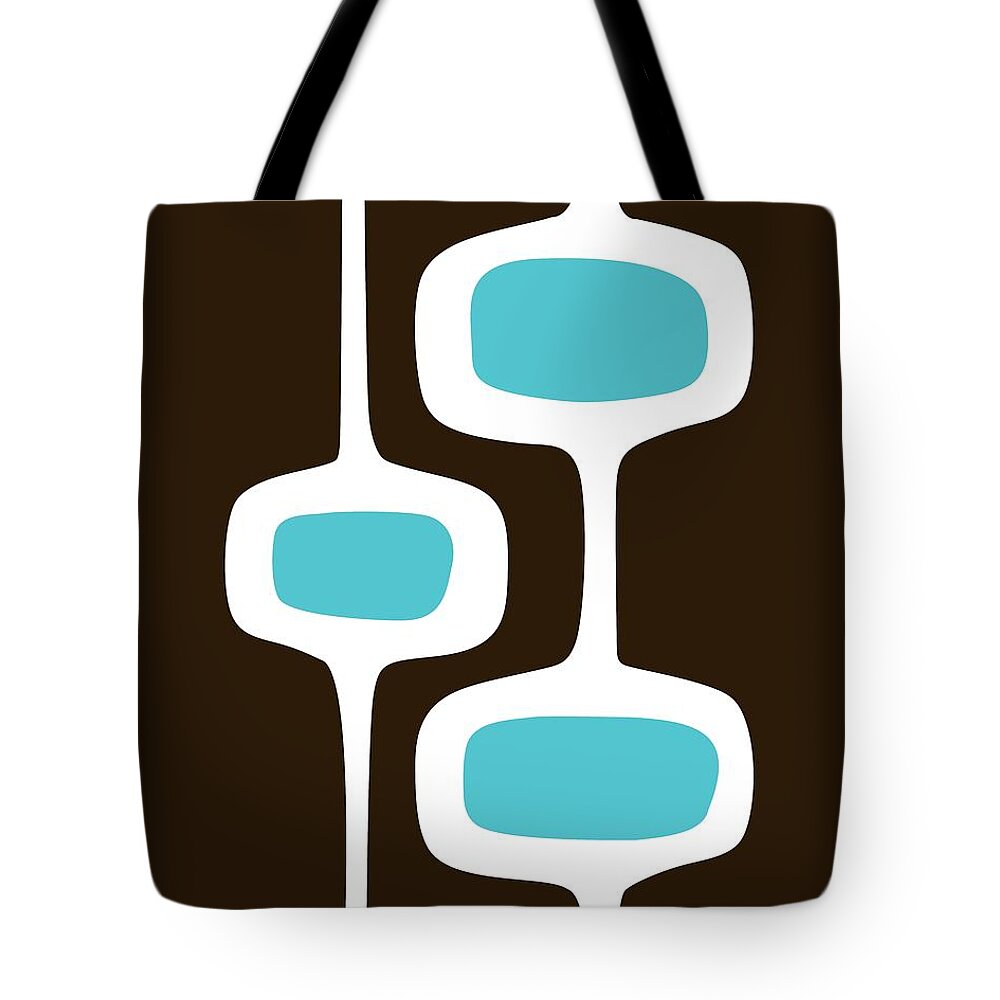 Brown Tote Bag featuring the digital art Mod Pod Two White on Brown by Donna Mibus