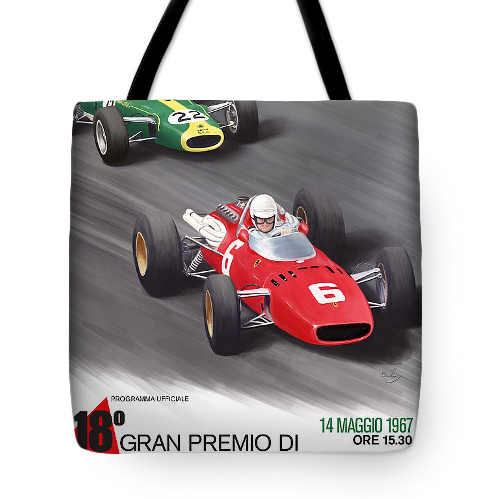 Modena Tote Bag featuring the digital art Modena Gran Premio 1967 by Georgia Clare