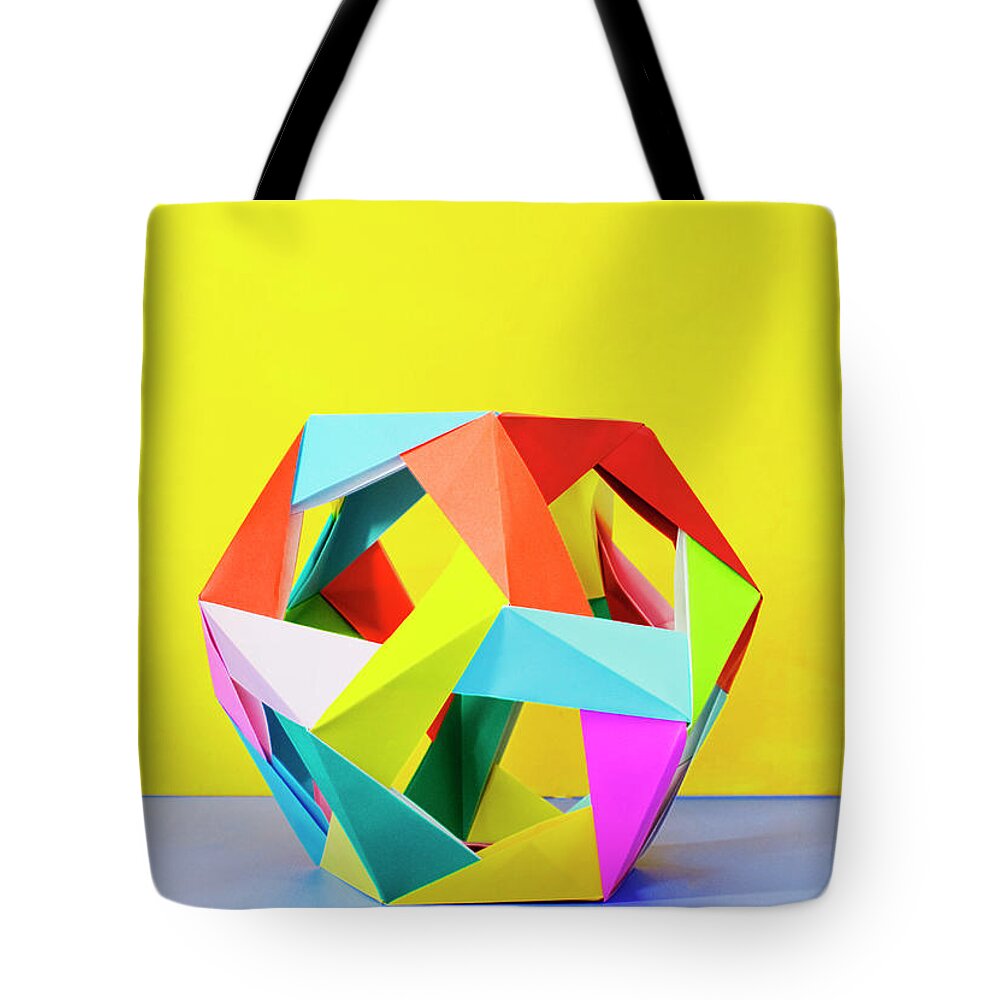 Modular Origami Sculpture On Colorful Tote Bag by Mimi Haddon