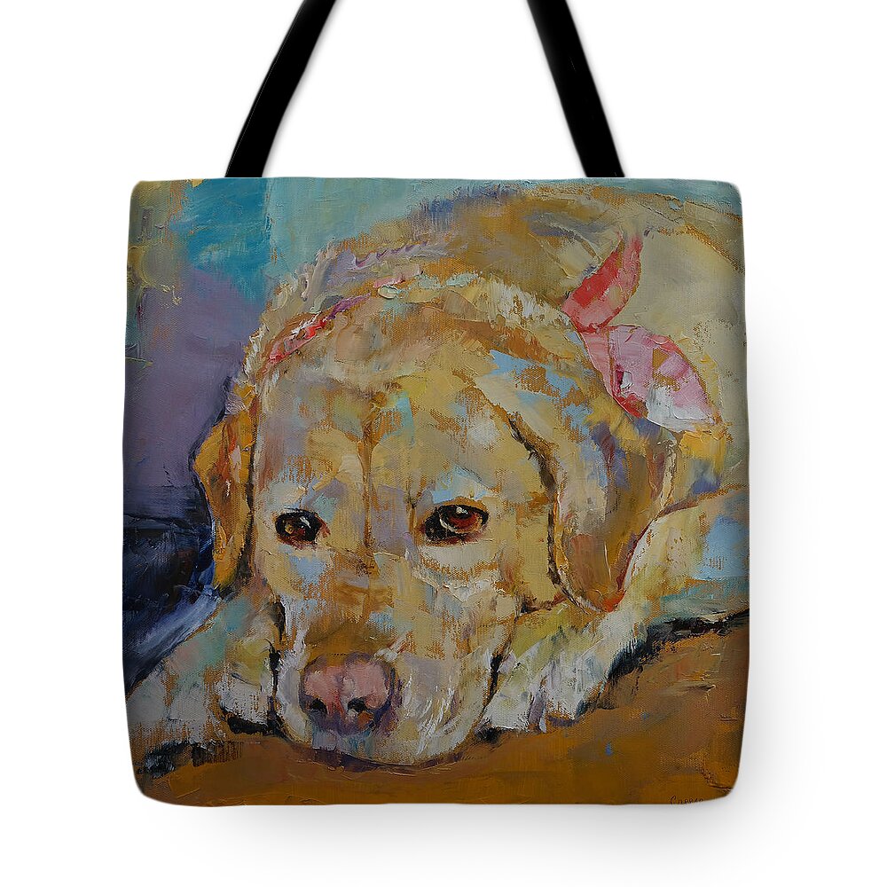Yellow Labrador Retriever Tote Bag featuring the painting Yellow Labrador Retriever by Michael Creese