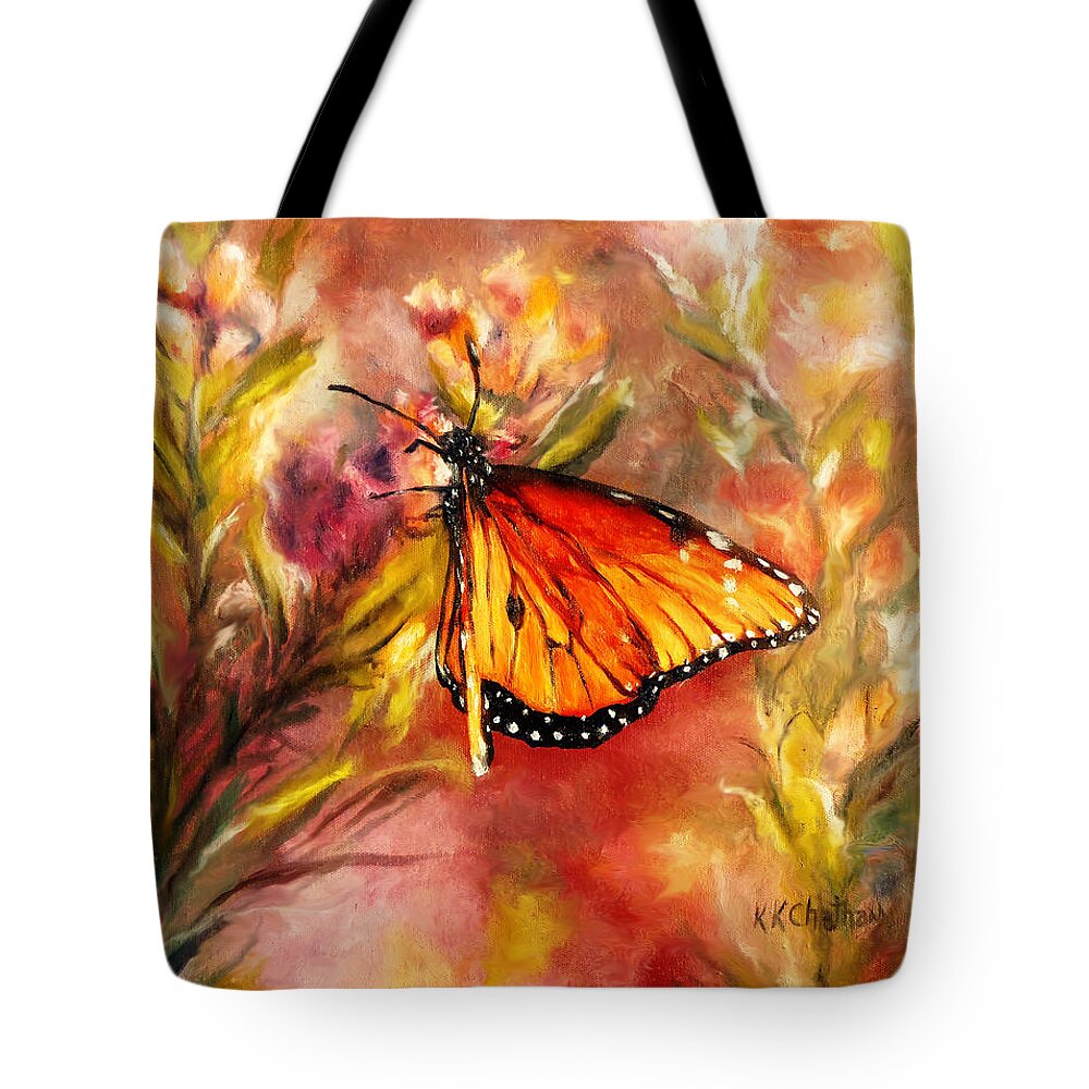 Monarch Beauty Framed Prints Tote Bag featuring the painting Monarch Beauty by Karen Kennedy Chatham