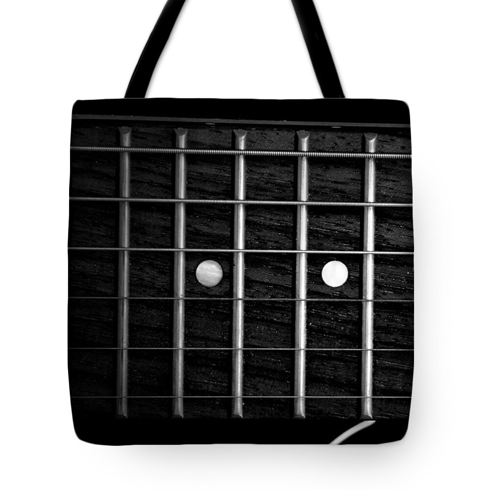 Fretboard Tote Bag featuring the photograph Monochrome Fretboard by David Weeks