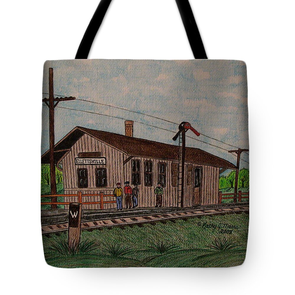 Monon Tote Bag featuring the painting Monon Ellettsville Indiana Train Depot by Kathy Marrs Chandler