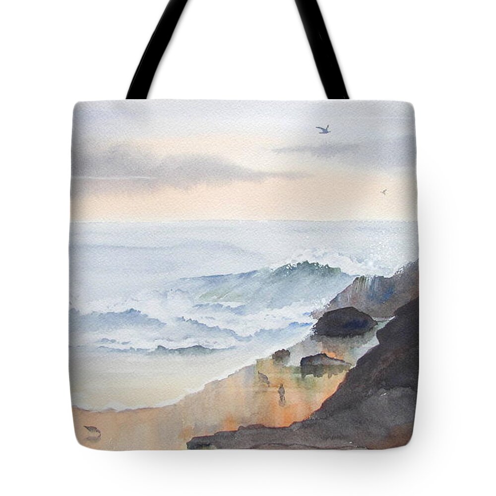 Beach Tote Bag featuring the painting Monterey Coast by Amanda Amend