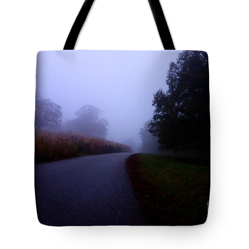 Autumn Tote Bag featuring the photograph Moody Autumn Pathway by Jacqueline Athmann