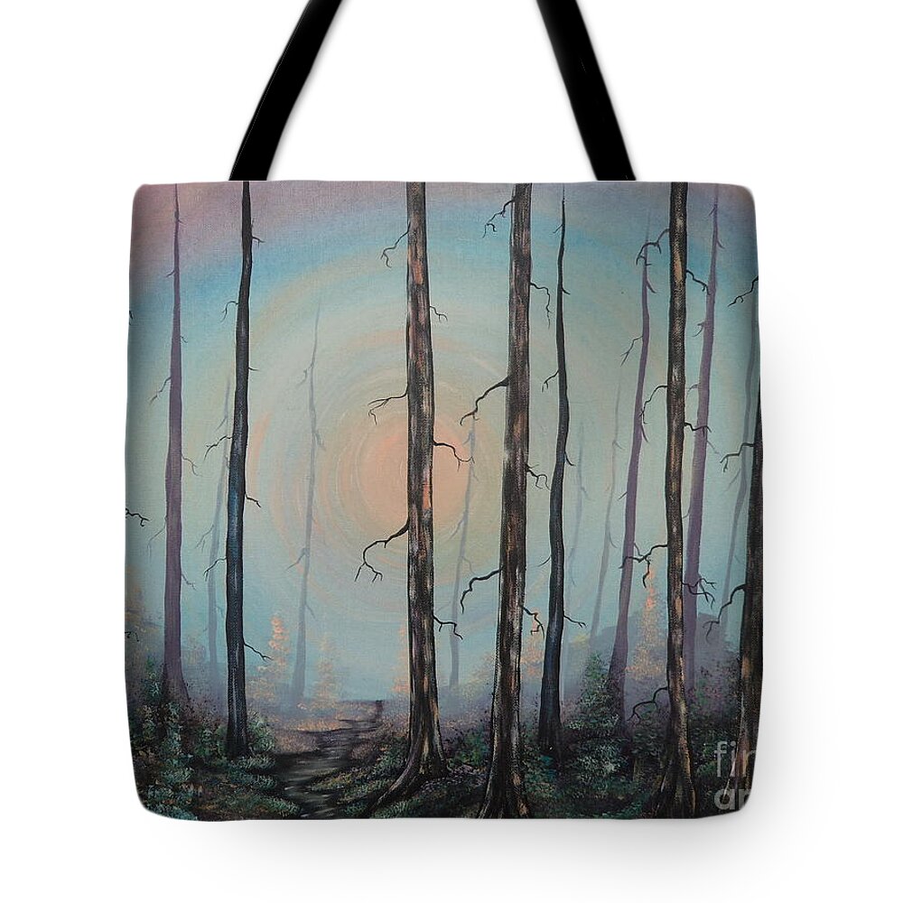 Forest Path Tote Bag featuring the painting Moody Blue by Krystyna Spink