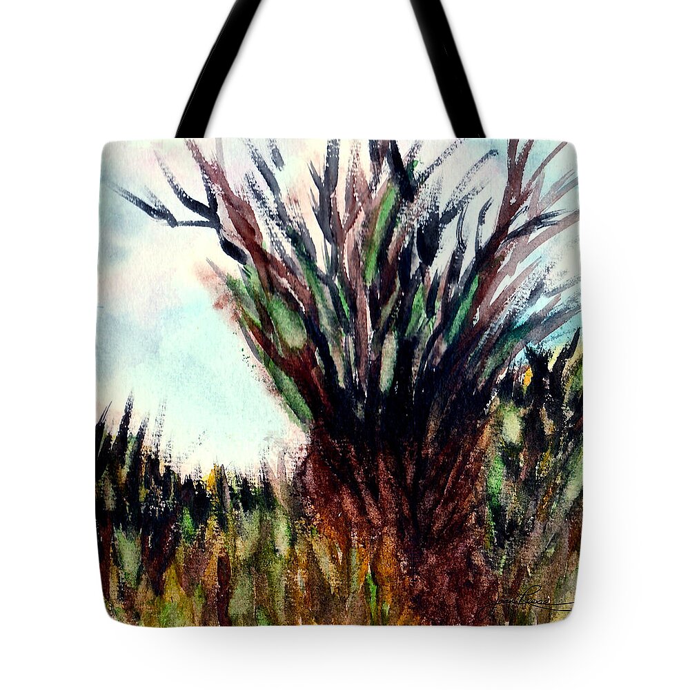 Watercolor Tote Bag featuring the painting Moody Woods by Joan Reese