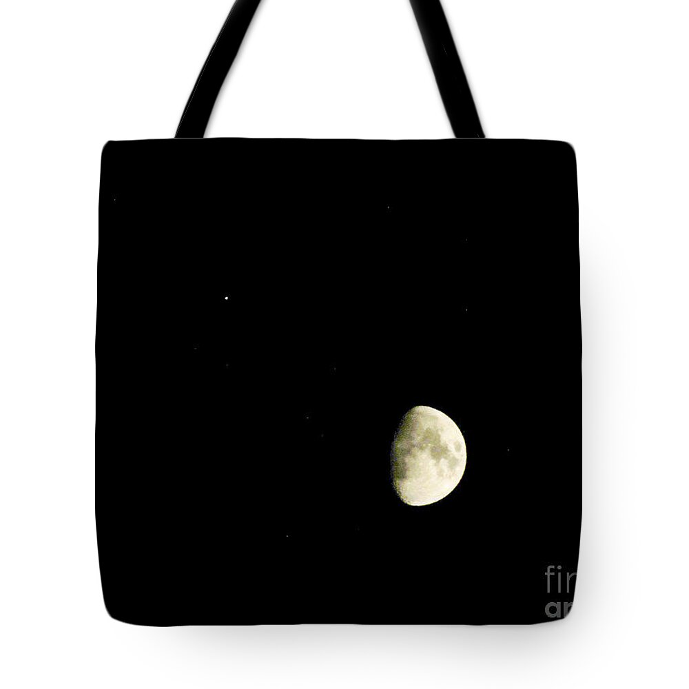 Moon Tote Bag featuring the photograph Moon and Jupiter by Jon Munson II