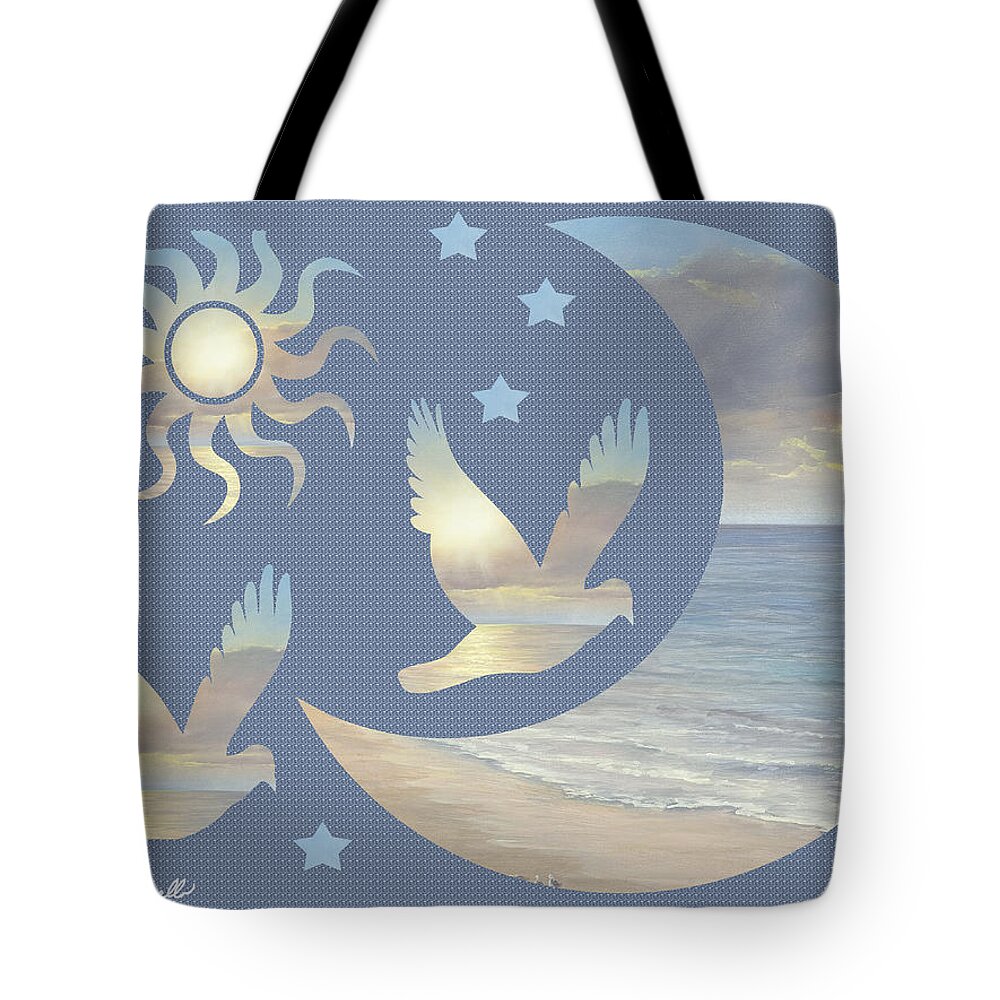 Moon Tote Bag featuring the painting Moon And Stars by Diane Romanello