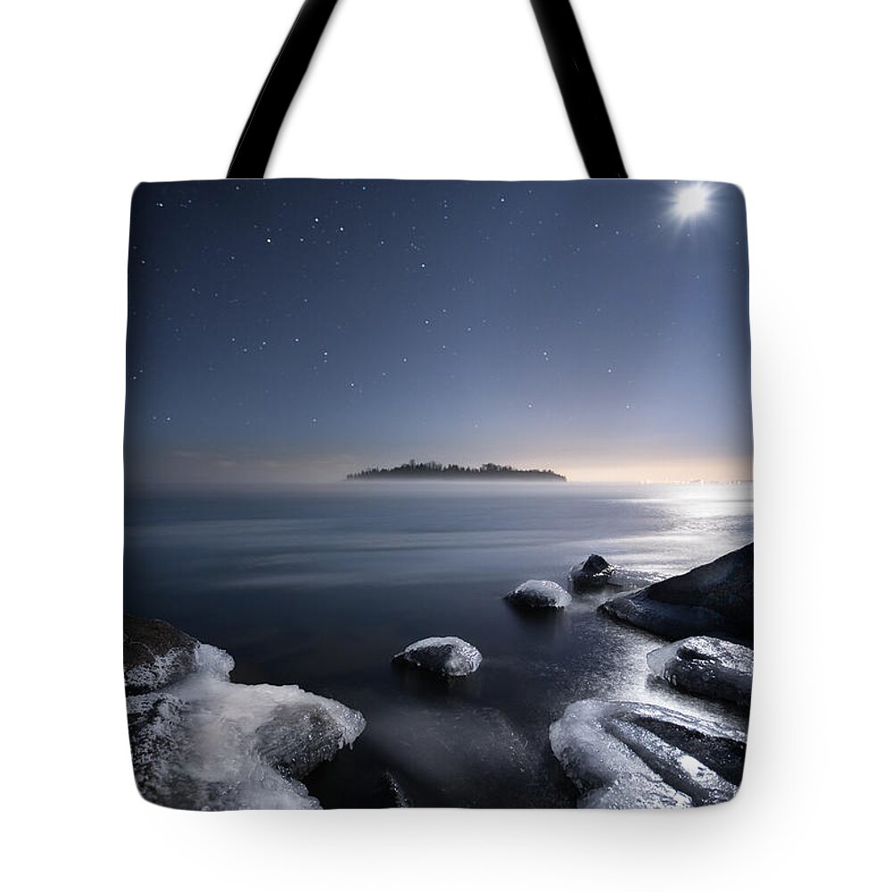 Astrophotography Tote Bag featuring the photograph Moon Over Thunder Bay from Silver Harbour by Jakub Sisak