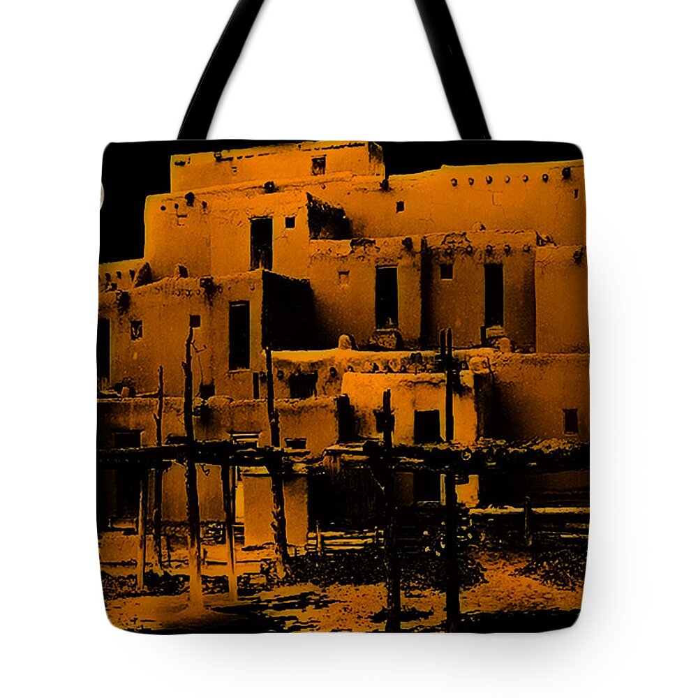 Moon Tote Bag featuring the photograph Moon Rise at the Pueblo by Terry Fiala
