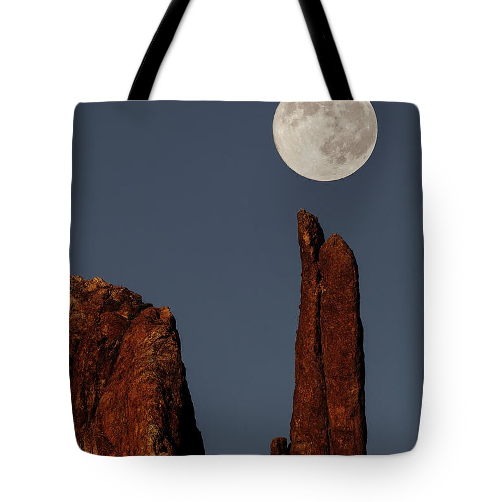 Scenics Tote Bag featuring the photograph Moon Rise Over Praying Hands Formation by Adam Jones