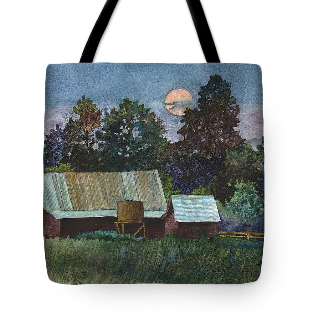 Moonlight Painting Tote Bag featuring the painting Moonlight over Caribou by Anne Gifford