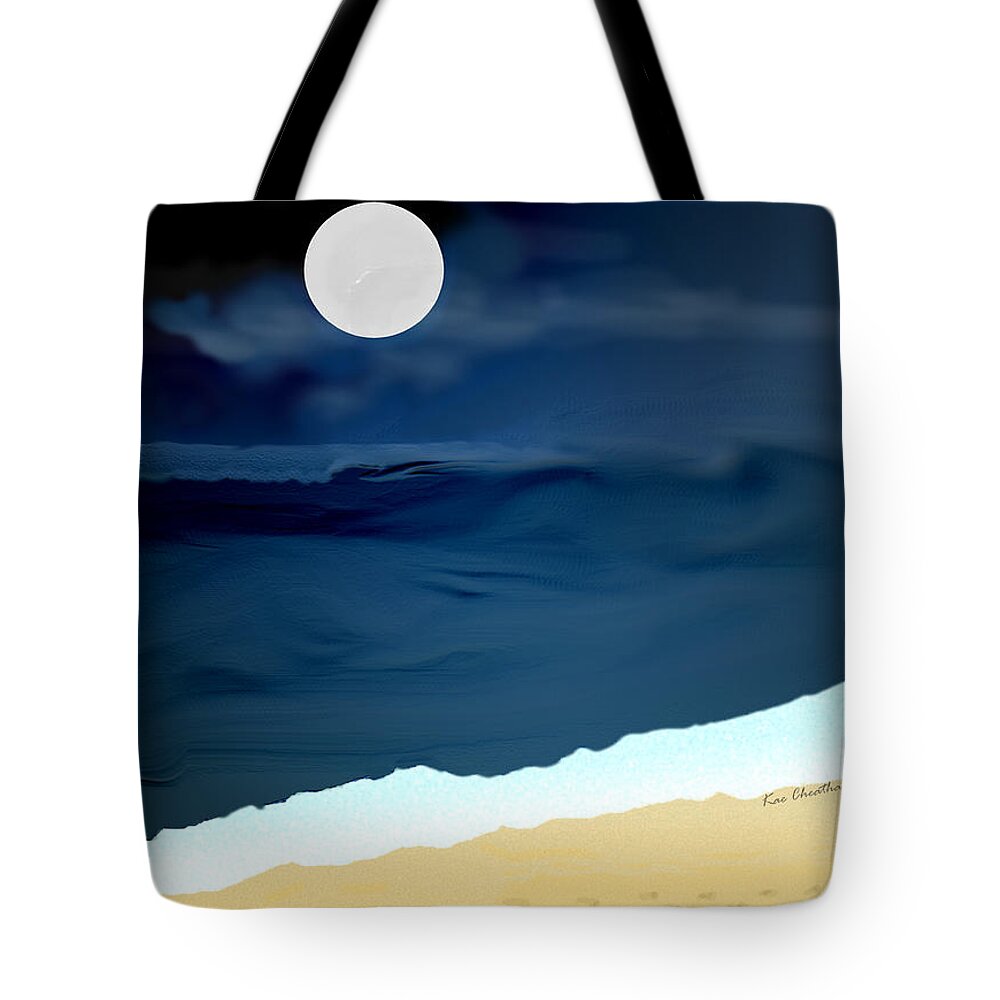 Digital Painting Tote Bag featuring the digital art Moonlight Walk at Low Tide by Kae Cheatham