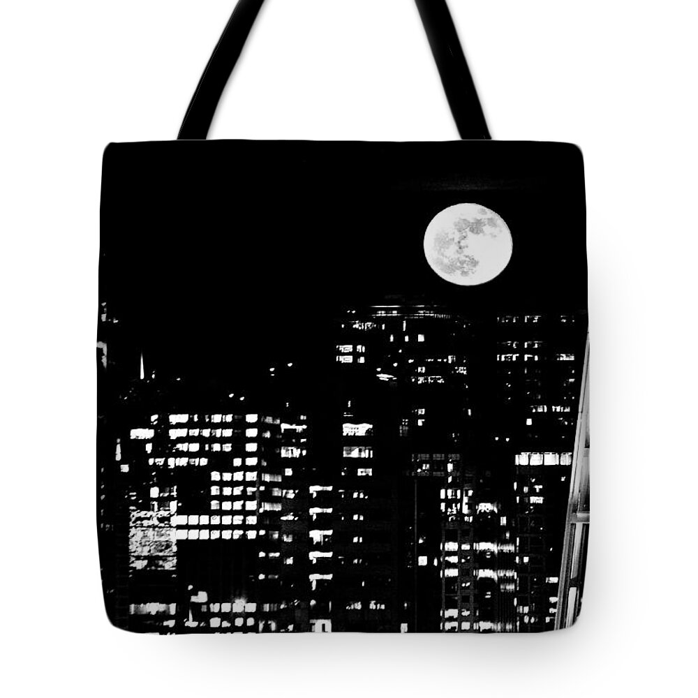 Seattle Tote Bag featuring the photograph Moonrise Seattle by Benjamin Yeager
