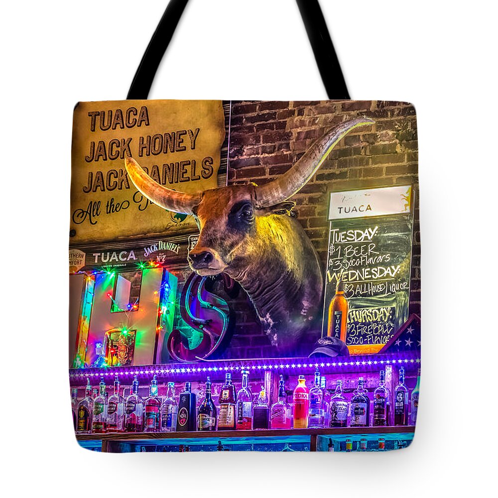 Alcohol Tote Bag featuring the photograph Moose Head Saloon II by Traveler's Pics