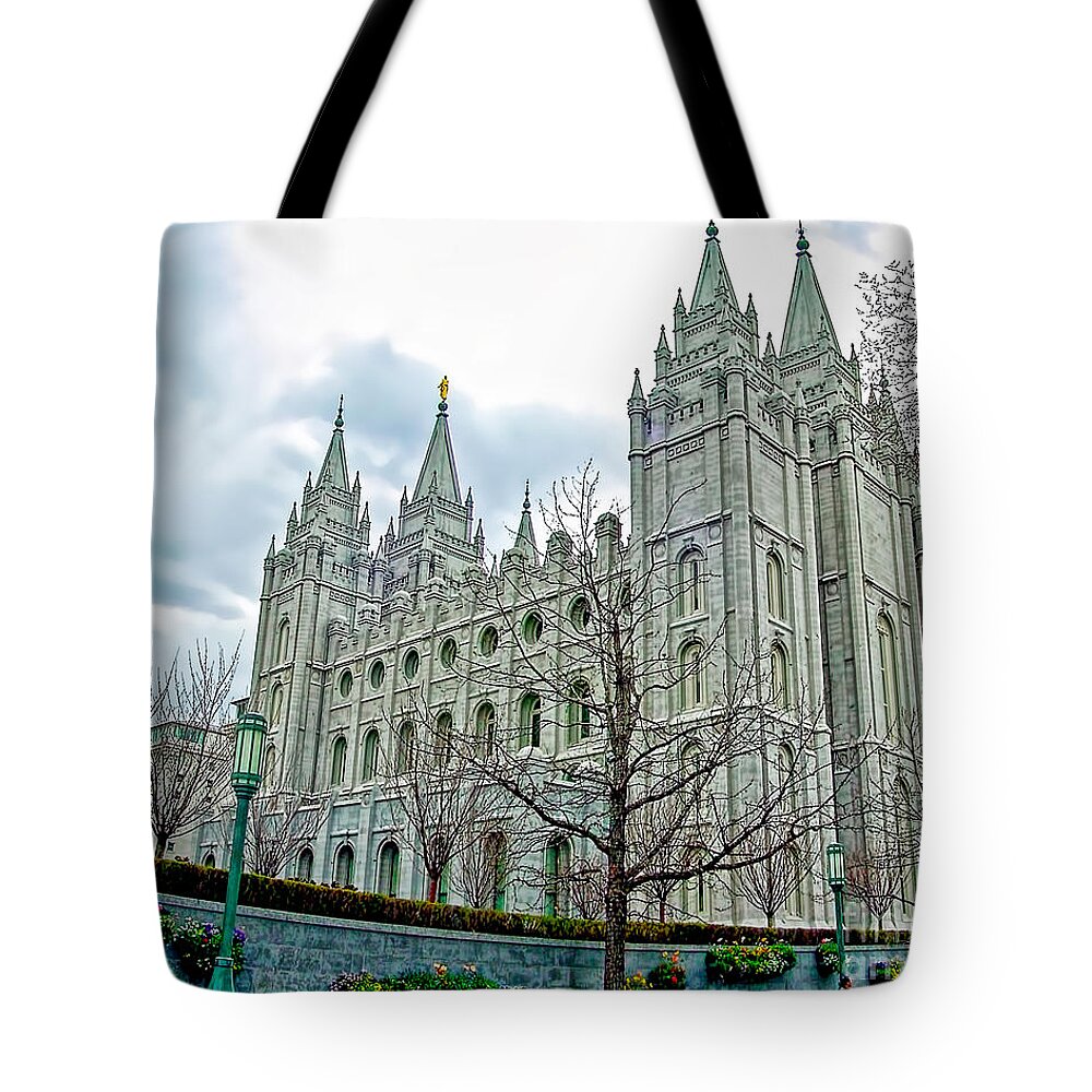 Mormon Temple Tote Bag featuring the photograph Mormon Temple in Early Spring by Gary Holmes