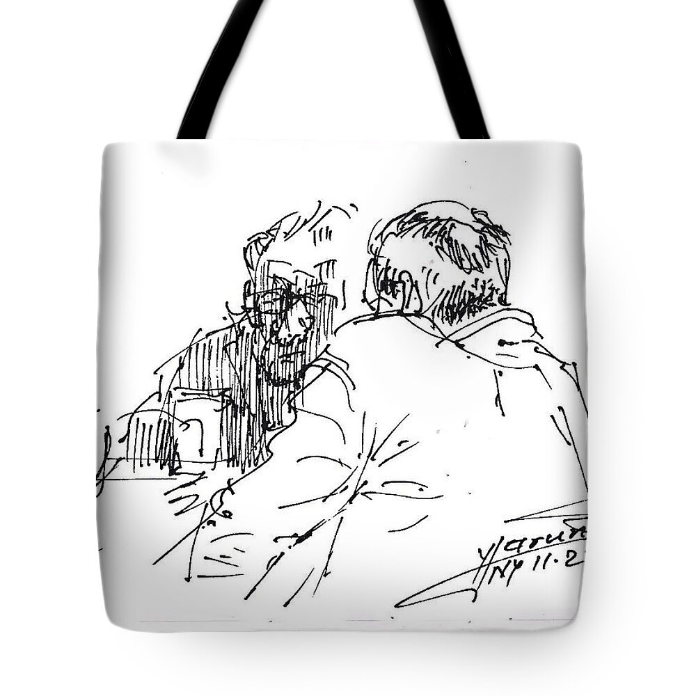 Morning Coffee Tote Bag featuring the drawing Morning Coffee by Ylli Haruni