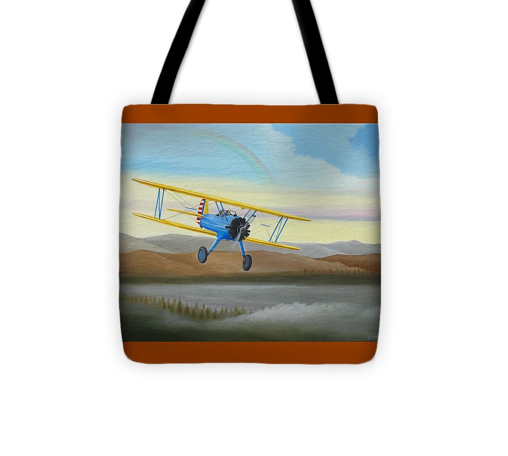 Stearman Tote Bag featuring the painting Morning Flight by Stuart Swartz
