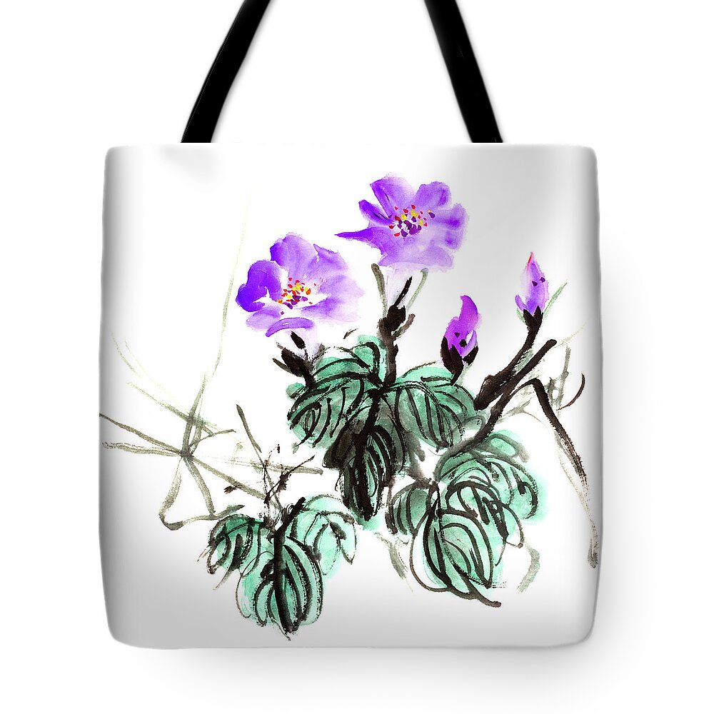 Chinese Culture Tote Bag featuring the digital art Morning Glory Flowers by Vii-photo