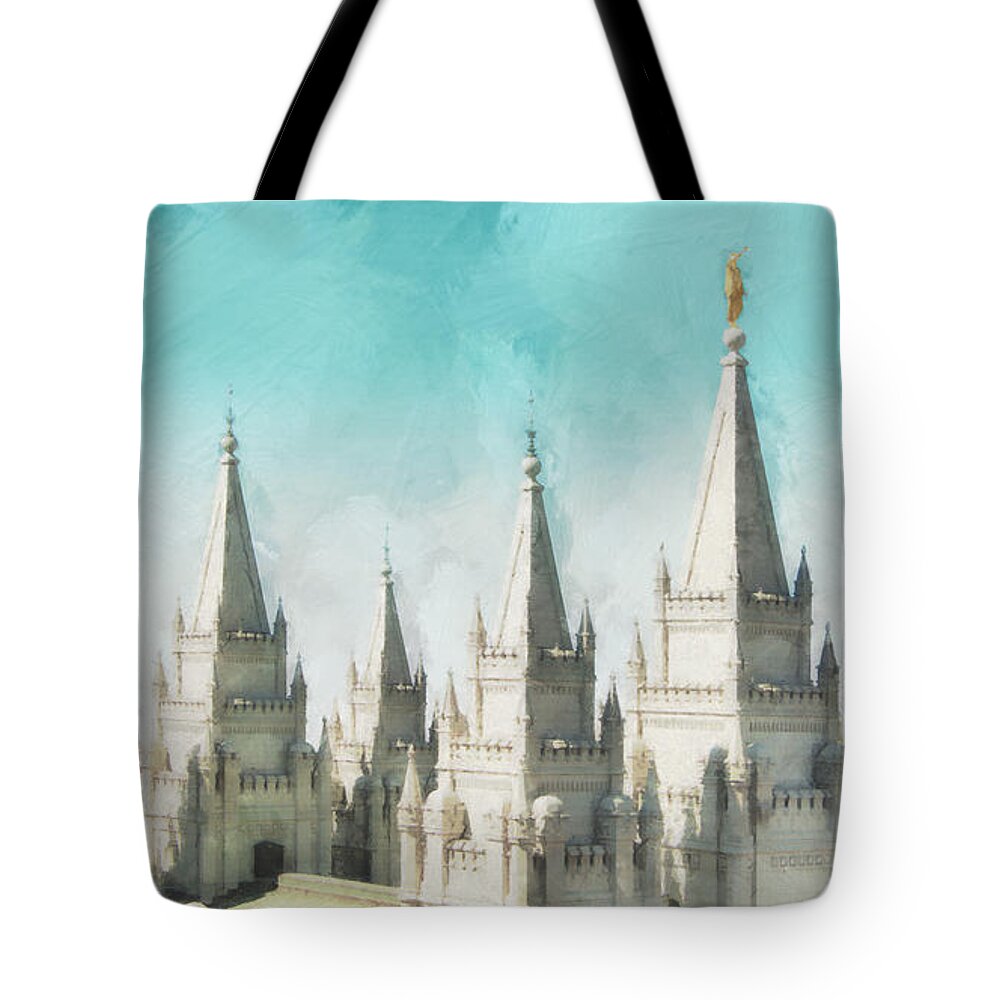 Temple Tote Bag featuring the painting Morning Glory by Greg Collins
