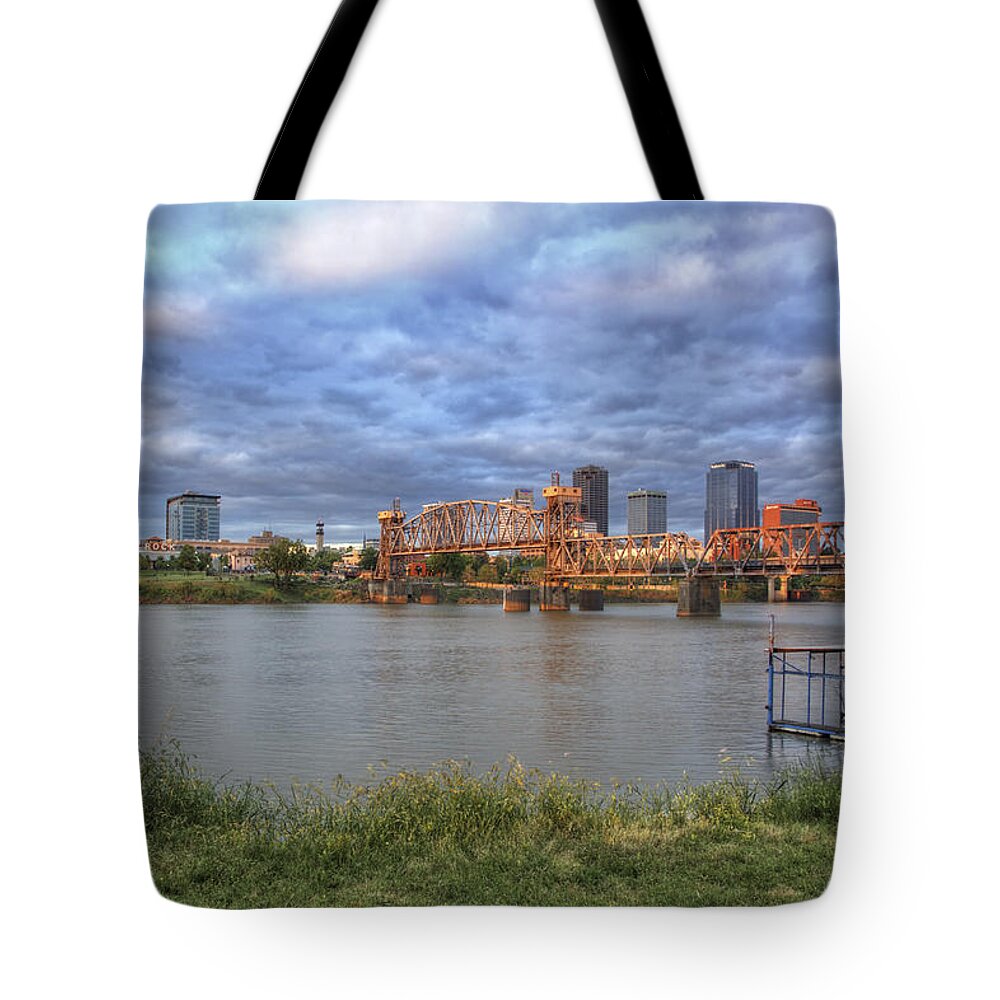 Little Rock Tote Bag featuring the photograph Morning Light upon Downtown Little Rock - Arkansas - Skyline by Jason Politte