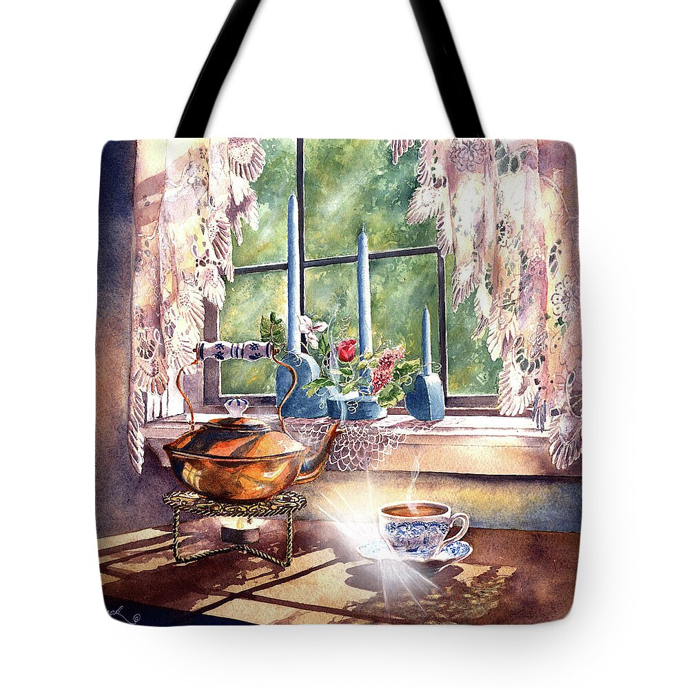 Copper Kettle Tote Bag featuring the painting Morning Moment by Jill Westbrook