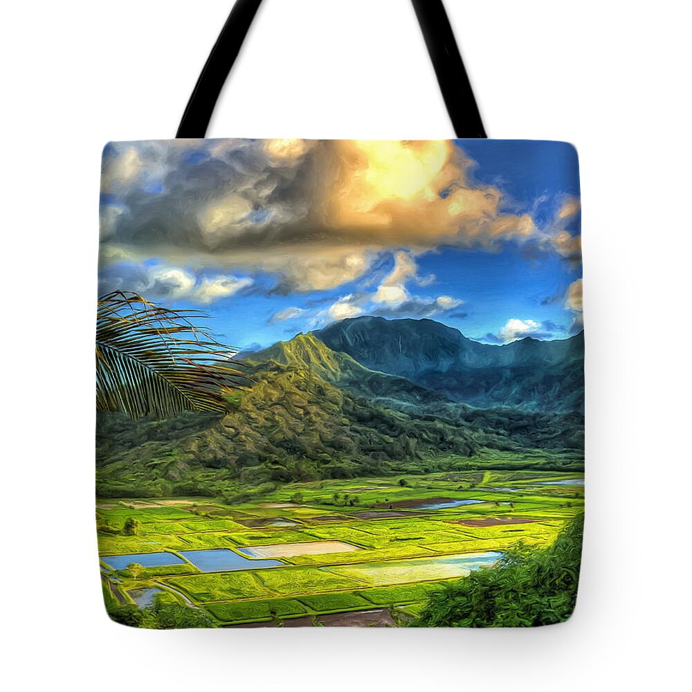Morning Tote Bag featuring the painting Morning Rain at Hanalei by Dominic Piperata