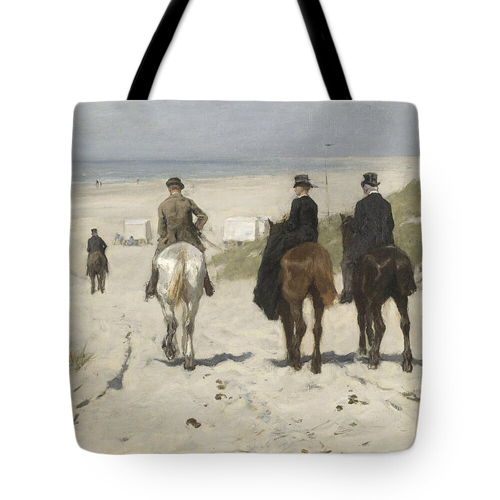 Anton Mauve Tote Bag featuring the painting Morning Ride Along the Beach by Anton Mauve