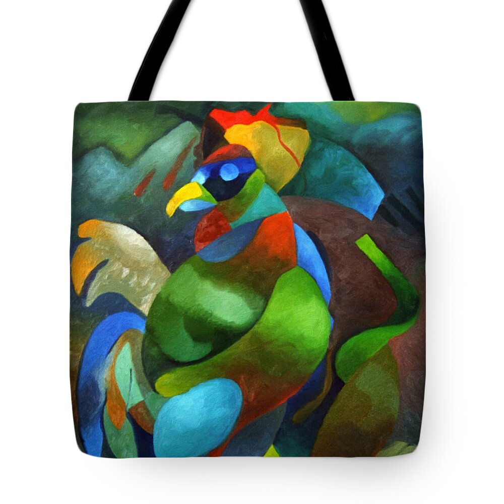 Rooster Tote Bag featuring the painting Morning Rooster by Sally Trace