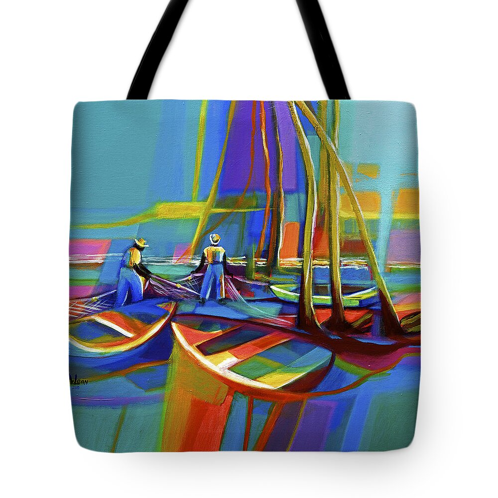 Abstract Tote Bag featuring the painting Morning Seine by Cynthia McLean