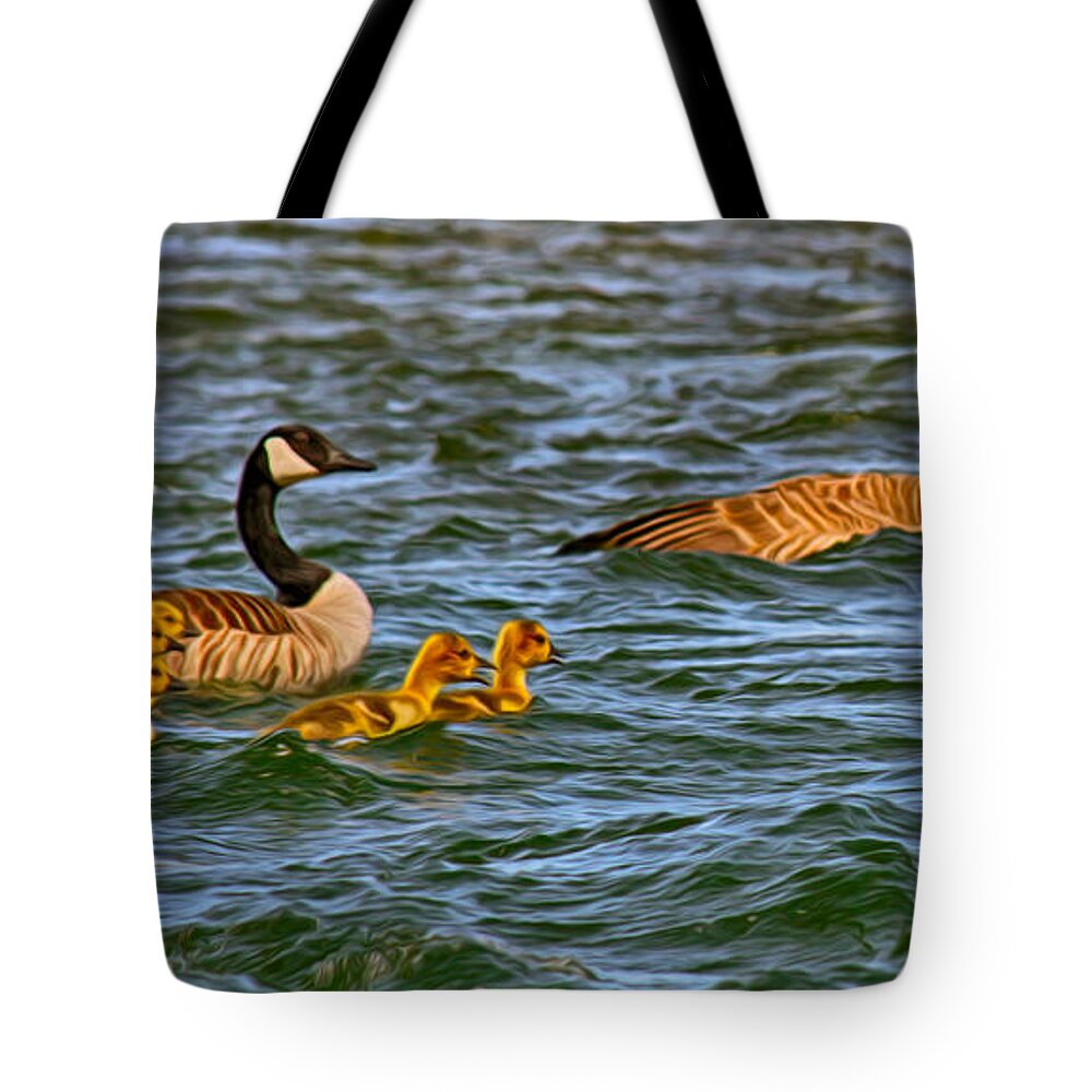 Abstract Tote Bag featuring the painting Morning Swim by Omaste Witkowski