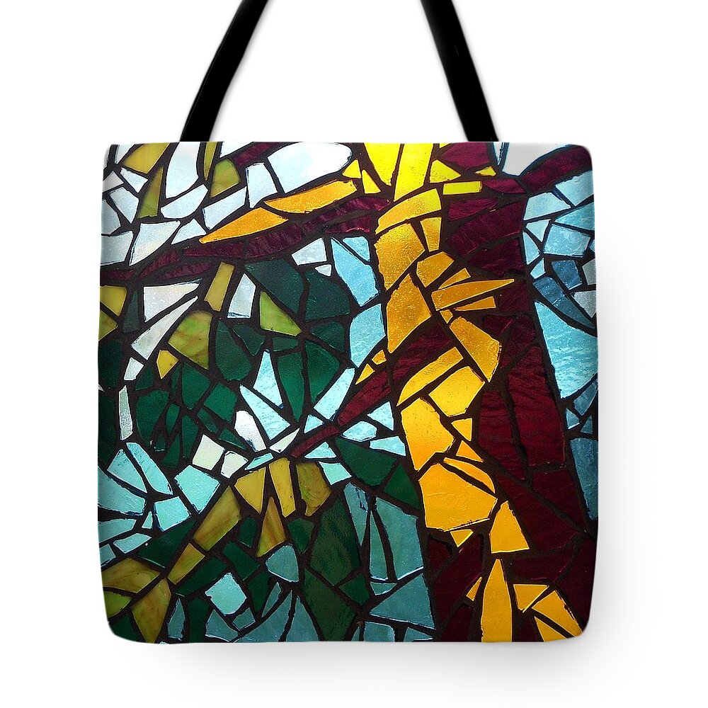 Tree Tote Bag featuring the glass art Mosaic Stained Glass - First tree by Catherine Van Der Woerd