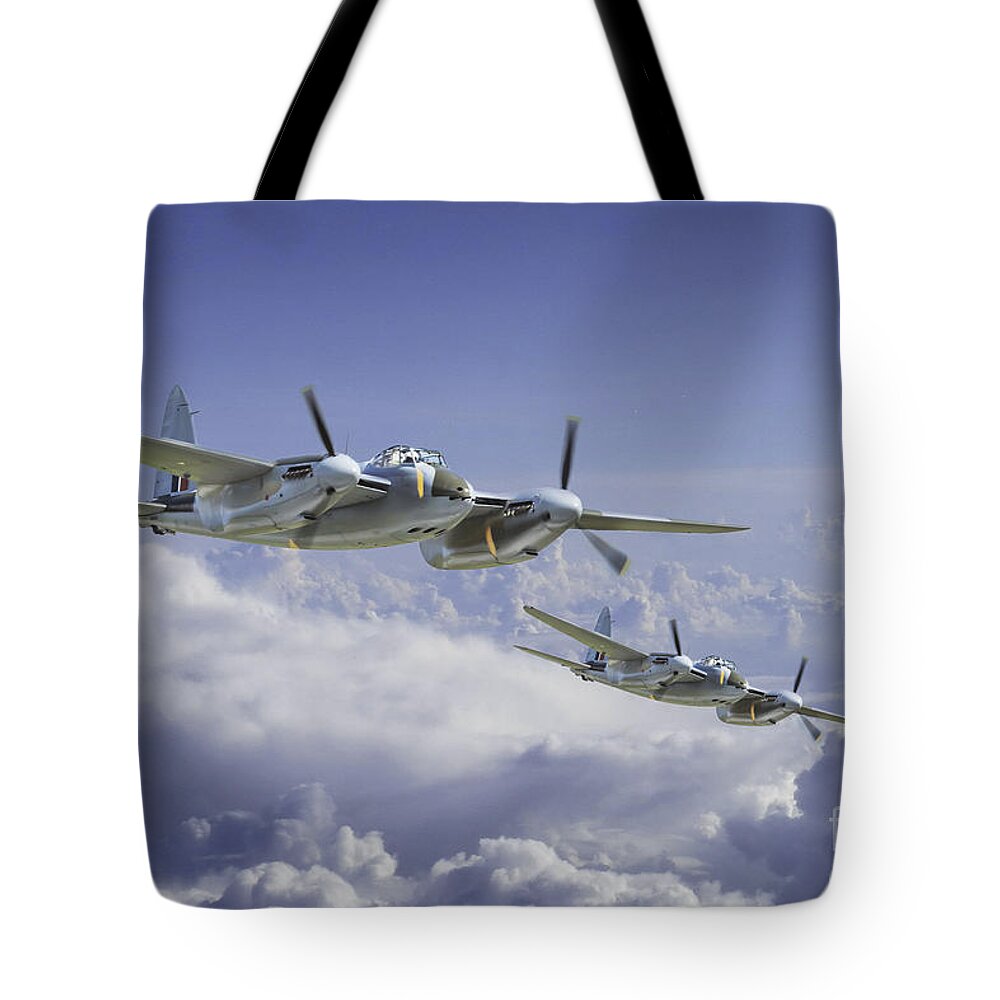 De Havilland Mosquito Tote Bag featuring the digital art Mosquito Patrol by Airpower Art