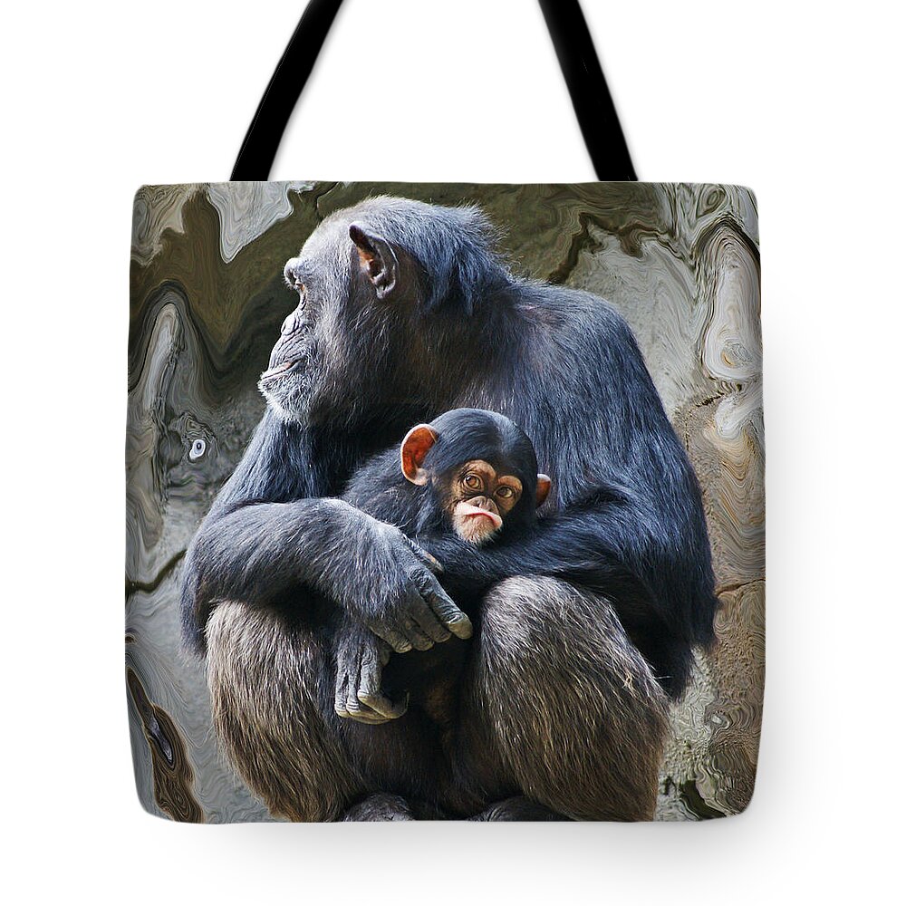Chimpanzee Tote Bag featuring the photograph Mother and Child Chimpanzee 2 by Daniele Smith