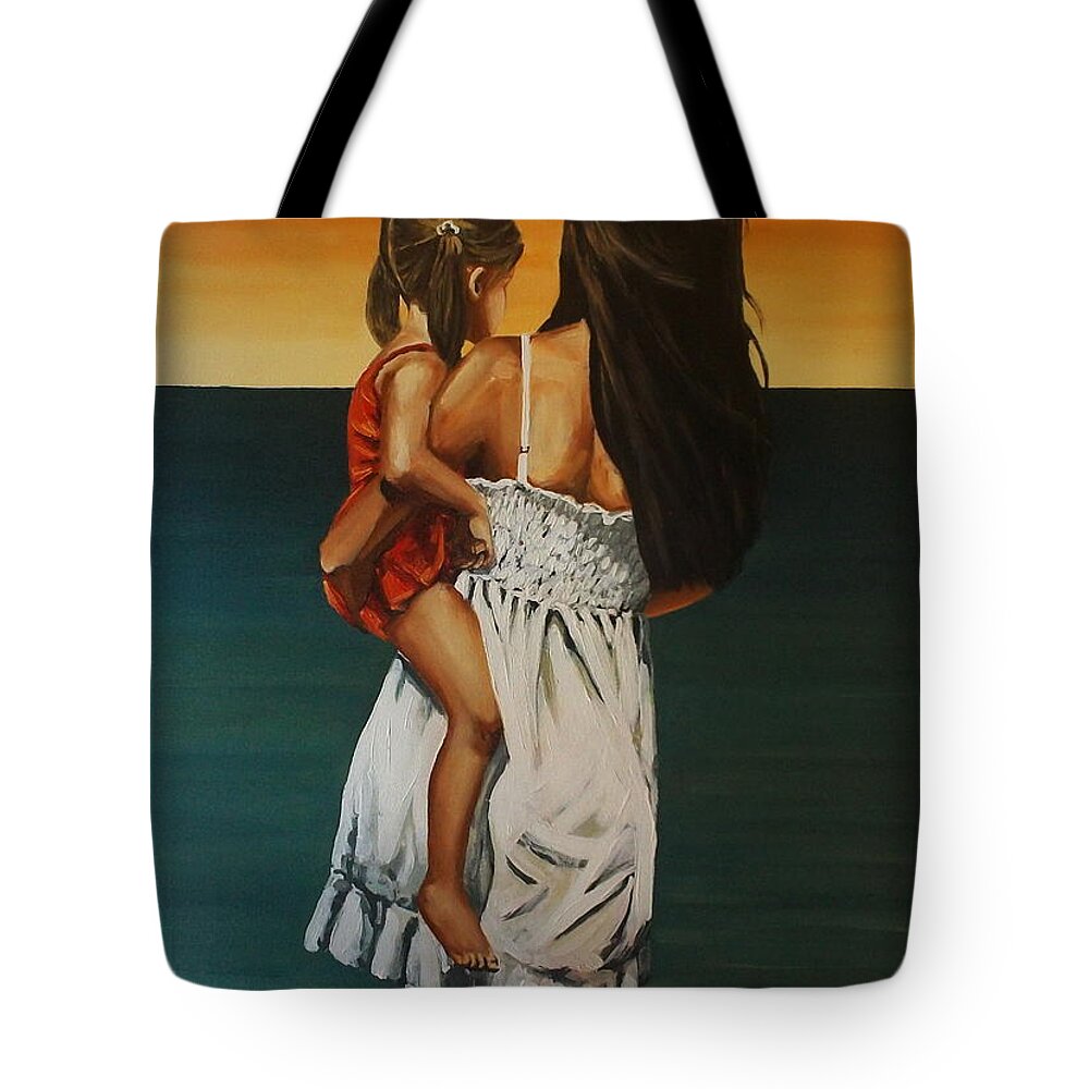 Mother Tote Bag featuring the painting Mother and daughter II by Natalia Tejera