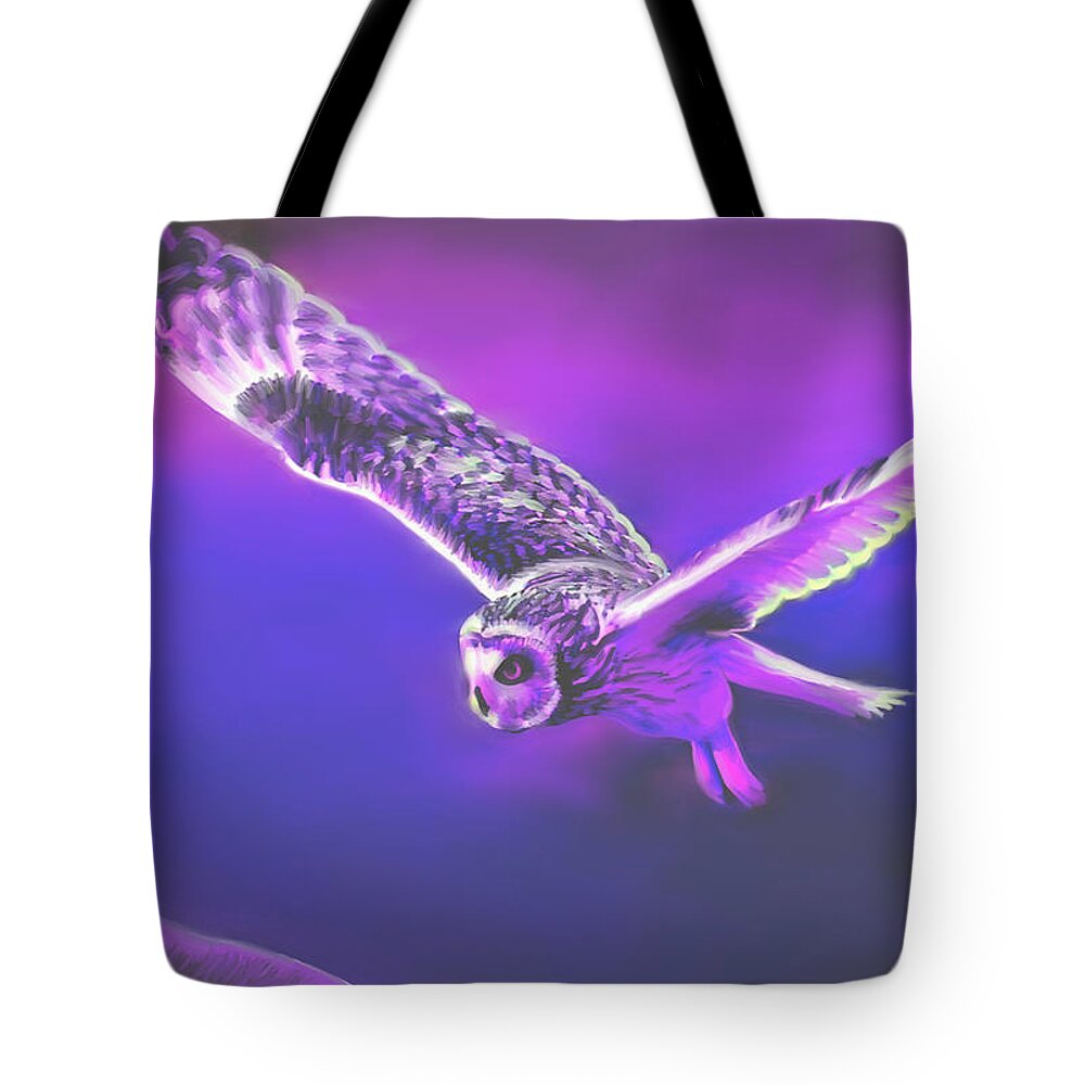 Landscape Tote Bag featuring the painting Mother and Daughter Owl spirit. by Armin Sabanovic