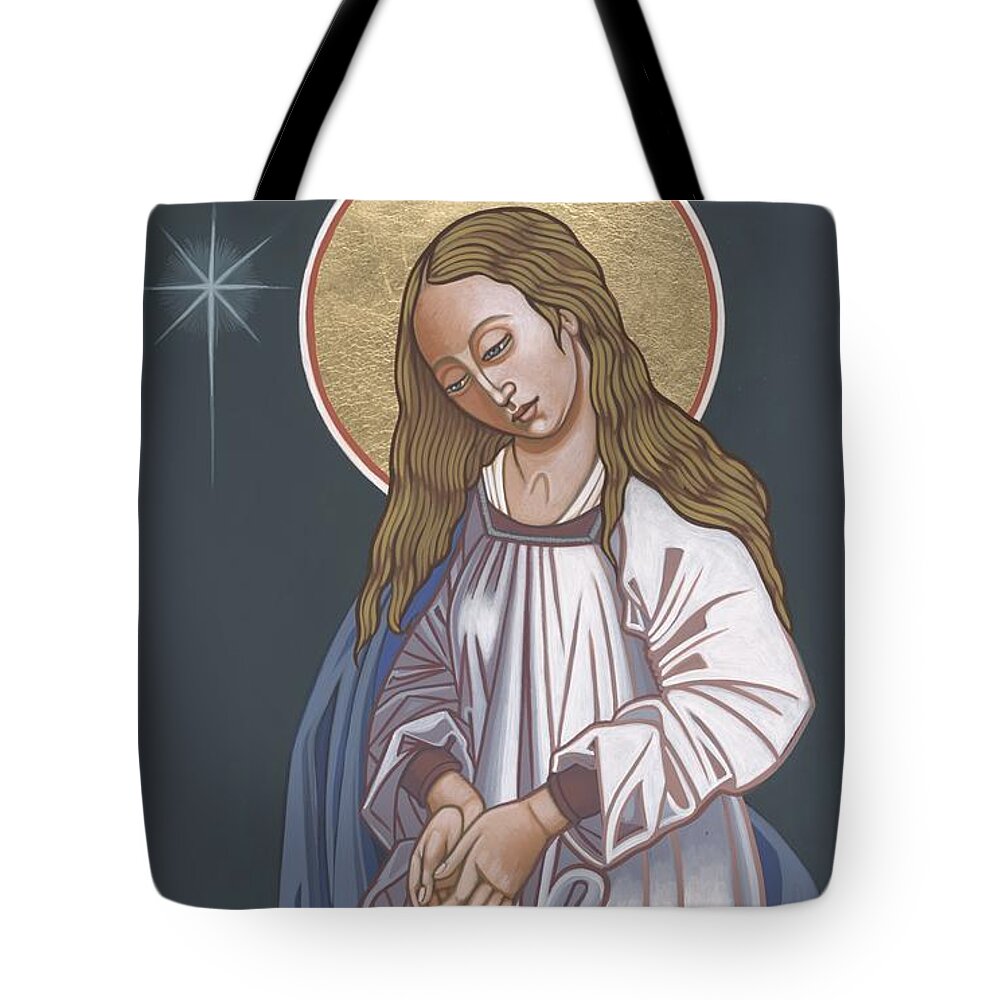 mother Of God Waiting In Adoration Pregnant Mary Tote Bag featuring the painting Mother of God Waiting in Adoration 248 by William Hart McNichols