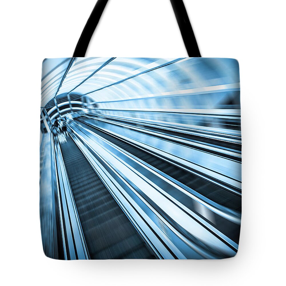 Elevator Tote Bag featuring the photograph Motion Escalator by Loveguli