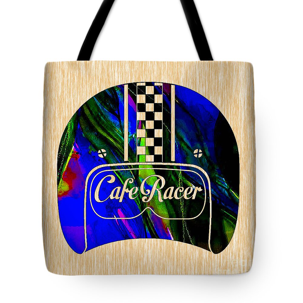 Cafe Racer Tote Bag featuring the mixed media Motorcycle Helmet by Marvin Blaine