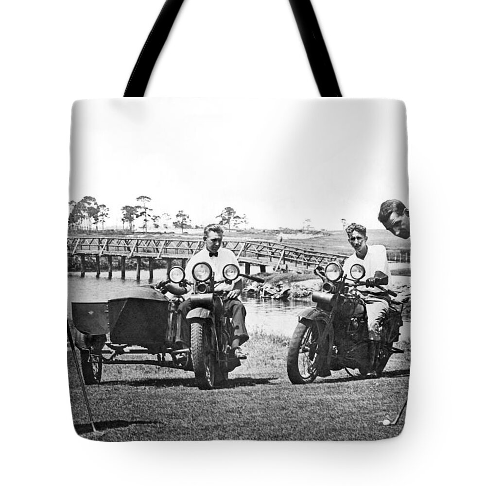 1920s Tote Bag featuring the photograph Motorcycles Set Golf Record by Underwood Archives